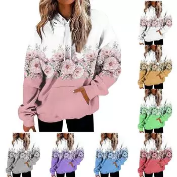 Женские топы Толстовка с принтом Круглый вырез С капюшоном Повседневная XXXL розовый