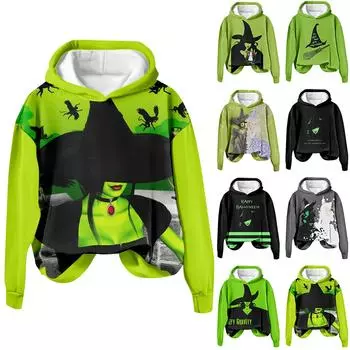 Женские топы Толстовка с принтом Круглый вырез С капюшоном Повседневная L армия зеленый