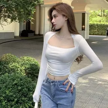 Женские топы, тонкая нижняя рубашка, дизайн на шнурке L