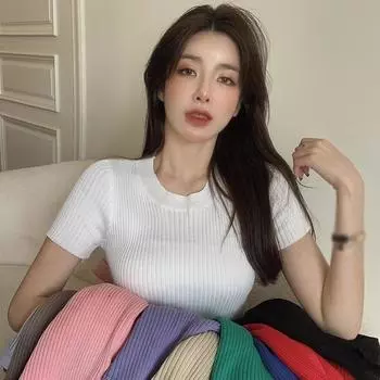 Женские топы Тонкие повседневные однотонные с короткими рукавами One Size