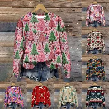 Женские топы Топы с принтом «Рождественское кольцо» Двухсекционные топы с принтом Осенние обычные топы Женские топы с принтом XXL бежевый