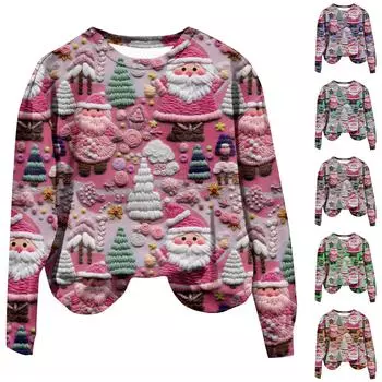 Женские топы Топы с принтом «Рождественское кольцо» Двухсекционные топы с принтом Осенние обычные топы Женские топы с принтом L серый