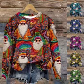 Женские топы Топы с принтом «Рождественское кольцо» Двухсекционные топы с принтом Осенние обычные топы Женские топы с принтом L красный