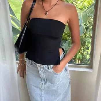 Женские топы-трубы в стиле ретро, однотонные, с разрезом, без бретелек, летние, с открытой спиной, бандо, уличная одежда S серый