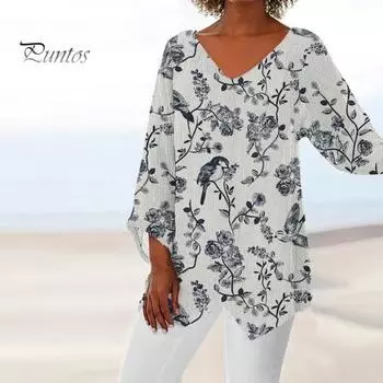 Женские топы в китайском стиле с v-образным вырезом и длинными рукавами, повседневные топы, пуловеры в стиле ретро с 3D принтом, нерегулярный подол, уличная одежда XL чёрный