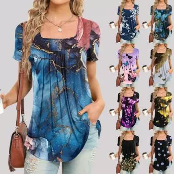 Женские топы, весенне-летние модные повседневные топы с квадратным вырезом, футболка с коротким рукавом