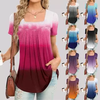 Женские топы, весенне-летние модные повседневные топы с квадратным вырезом, футболка с коротким рукавом