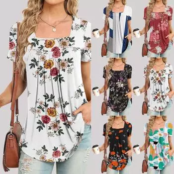 Женские топы, весенне-летние модные повседневные топы с квадратным вырезом, футболка с коротким рукавом