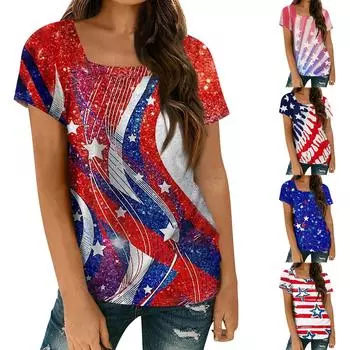 Женские топы, весенне-летняя повседневная футболка с коротким рукавом и квадратным вырезом, базовая футболка с принтом L