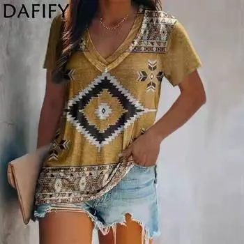 DAFIFY Женские модные повседневные весенне-летние футболки и топы с короткими рукавами и v-образным вырезом