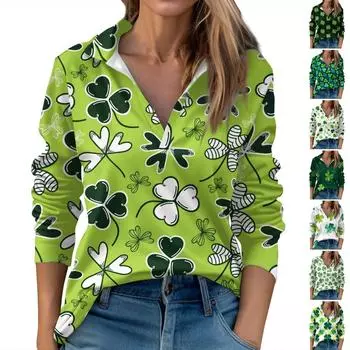 Женские топы весна-лето и осень с V-образным вырезом. Повседневные модные топы с принтом ко Дню Святого Патрика, футболка XXXL