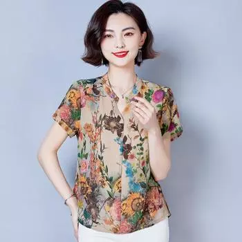 Женские топы высокого класса Женские футболки из хлопка и льна с короткими рукавами Женские рубашки с цветочным принтом, закрывающие живот и демонстрирующие вес M