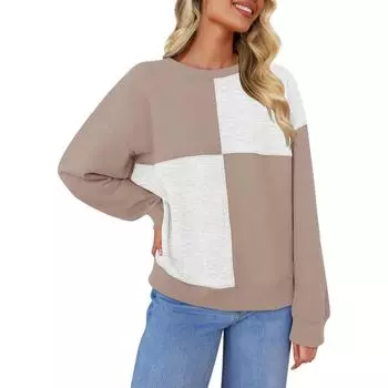 Женские топы Женские блузки Женские повседневные повседневные топы Модные рубашки с длинными рукавами с принтом Топы Футболка Пуловеры Топы L бежевый