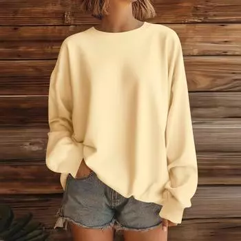Женские топы Женский свитшот с длинным рукавом Повседневный с круглым вырезом Свободного кроя Пуловер Флисовые топы S бежевый