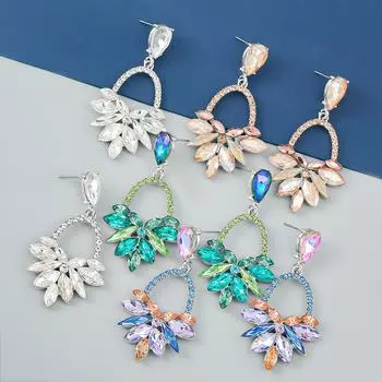 Женские трендовые геометрические серьги из сплава 2022 года с полноцветными бриллиантами белый