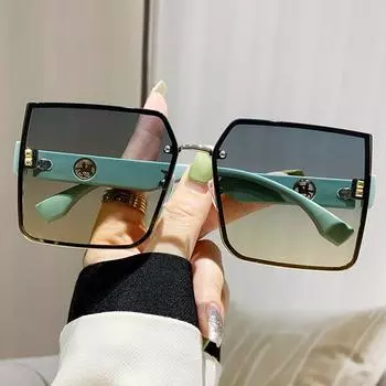 Женские трендовые модные солнцезащитные очки в большой оправе Xy447, уличные безрамочные квадратные очки с защитой от ультрафиолета чёрный