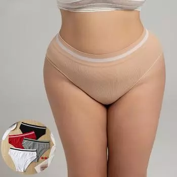 Женские треугольные трусики больших размеров, сексуальное нижнее белье, бесшовные трусики, нижнее белье с высокой талией, 60-80 кг L красный