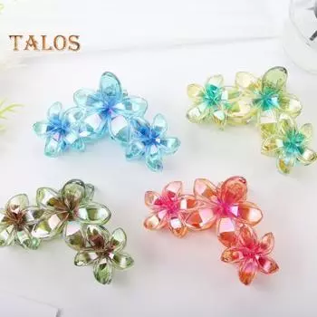 Женские три цветка коготь для волос Яркий цвет заколка для волос Заколка для волос на затылке Пластиковый материал Прочная заколка для волос Аксессуар для волос розовый