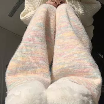 Женские трикотажные брюки широкого кроя с высокой талией Plush Rainbow - Коллекция Осень/Зима 2024 Large