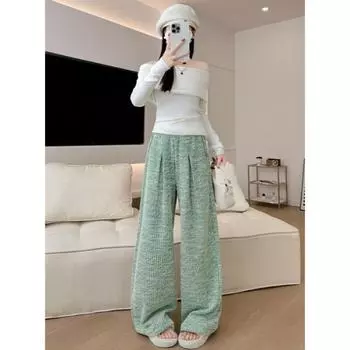 Женские трикотажные брюки широкого кроя Xiaoxiangfeng, весна-осень 2024, новые повседневные прямые свободные прогулочные брюки с небольшой драпировкой S розовый