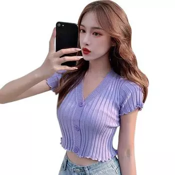 Женские трикотажные футболки с v-образным вырезом и короткими рукавами, летние One Size