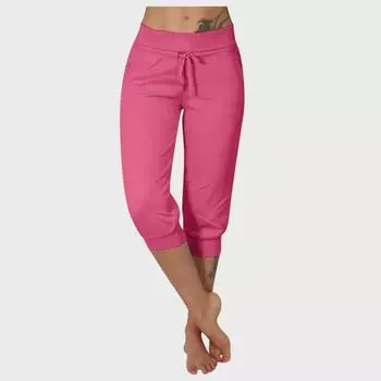 Женские трикотажные колготки 7/8 с высокой талией, завязками и карманами M серый