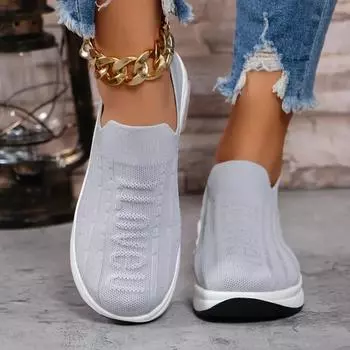 Женские трикотажные кроссовки на воздушной подушке, повседневные кроссовки с мягкой подошвой, дышащая и легкая повседневная обувь, без застежек 36 белый
