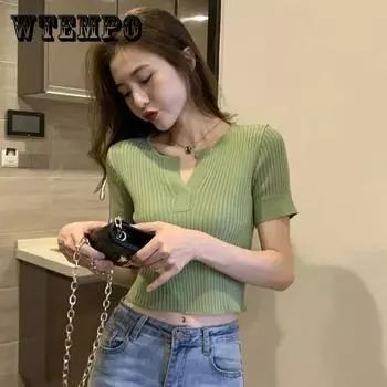 Женские трикотажные летние тонкие футболки с v-образным вырезом Camisetas Feminino, сексуальные футболки с короткими рукавами, топы на пуговицах для женщин L