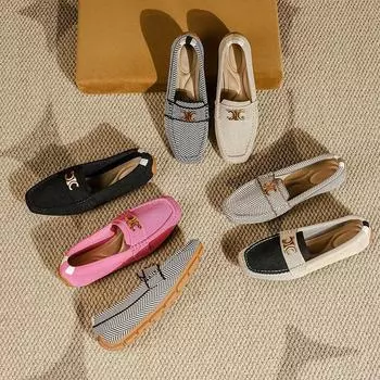 Женские трикотажные мокасины Princess 2024: Повседневная плетеная обувь с квадратным носком 42 абрикосовый