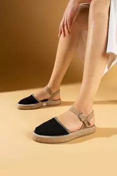 Женские трикотажные сандалии с пряжкой и соломенным узором на комфортной подошве 67-102-24