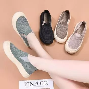 Женские трикотажные сетчатые легкие кроссовки-носки, дышащие повседневные кроссовки для ходьбы, удобные туфли-лоферы на платформе, кроссовки для тренировок на плоской подошве для женщин 36