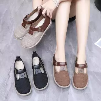 Женские трикотажные сетчатые легкие кроссовки-носки, дышащие повседневные кроссовки для ходьбы, удобные туфли-лоферы на платформе, кроссовки для тренировок на плоской подошве для женщин 35 чёрный