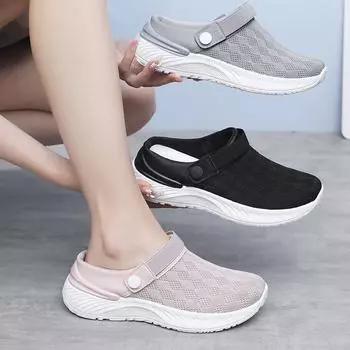 Женские трикотажные сетчатые сабо, прогулочная обувь без шнуровки, летние тапочки, легкие лоферы с низким верхом, сандалии с закрытым носком, шлепанцы, повседневные женские туфли-лодочки 35 чёрный