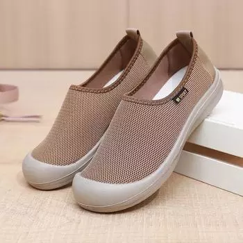 Женские трикотажные сетчатые туфли на плоской подошве, дышащие туфли без застежек, повседневные балетки, удобные туфли для ходьбы для женщин, легкие нарядные рабочие туфли-лоферы 35 чёрный