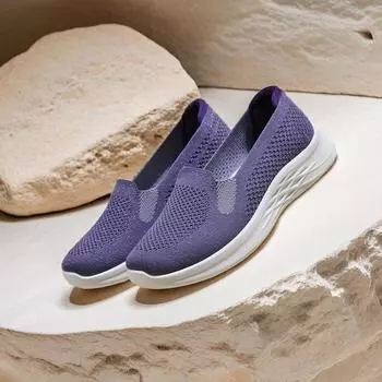 Женские трикотажные сетчатые туфли на плоской подошве, дышащие туфли без застежек, повседневные кроссовки, удобная обувь для ходьбы для женщин, легкие нарядные рабочие туфли-лоферы 36