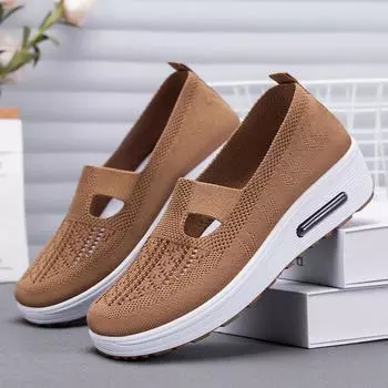 Женские трикотажные сетчатые туфли на плоской подошве, дышащие туфли без застежек, повседневные балетки, удобные туфли для ходьбы для женщин, легкие нарядные рабочие туфли-лоферы 36