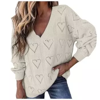Женские трикотажные свитера с V-образным вырезом и длинными рукавами в форме сердца XXL