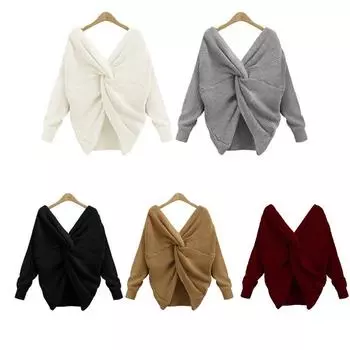 Женские трикотажные свитера с V-образным вырезом и длинными рукавами белый