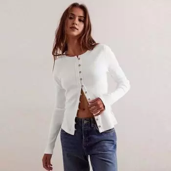 Женские трикотажные топы с круглым вырезом и длинным рукавом, однобортные, ребристые, с застежкой на пуговицы спереди, приталенный кардиган M вино красного