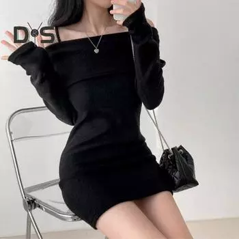 Женские трикотажные топы с открытыми плечами, длинные рукава, однотонные, облегающие, топы, сексуальные, ребристые, длинная блузка S серый