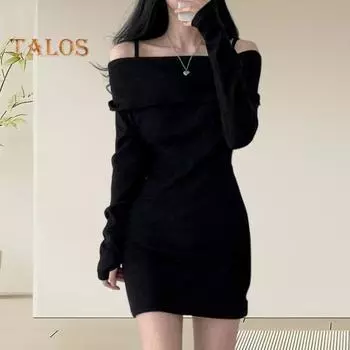 Женские трикотажные топы с открытыми плечами, длинные рукава, однотонные, облегающие, топы, сексуальные, ребристые, длинная блузка S серый