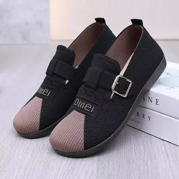 Женские трикотажные туфли на плоской подошве, легкие, удобные, офисные, лоферы, повседневные, из дышащей сетки, для ходьбы, нарядные туфли на плоской подошве с круглым носком для женщин 35 чёрный