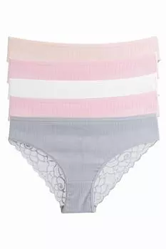 Женские трусики, 5 комплектов сзади, кружевная хлопковая майка в рубчик