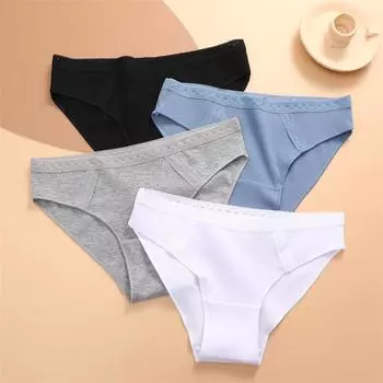 Женские трусики All of Me из чистого хлопка с низкой талией, сексуальное кружевное нижнее белье с цветочным принтом, мягкое и дышащее, S-XL S чёрный