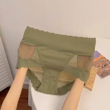 Женские трусики бесшовное нижнее белье сексуальные сетчатые трусы в горошек из чистого хлопка с высокой талией трусики из ледяного шелка японские трусики L хаки