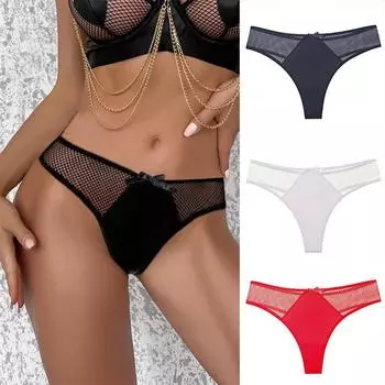 Женские трусики, бесшовное однотонное нижнее белье, сетчатые трусики-стринги для женщин M чёрный