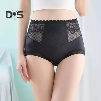 Женские трусики, бесшовные эластичные трусы с высокой талией и контролем живота, хорошая воздухопроницаемость, кружевные однотонные облегающие повседневные спортивные трусы M бежевый