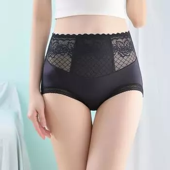 Женские трусики, бесшовные эластичные трусы с высокой талией и контролем живота, хорошая воздухопроницаемость, кружевные однотонные облегающие повседневные спортивные трусы M серый