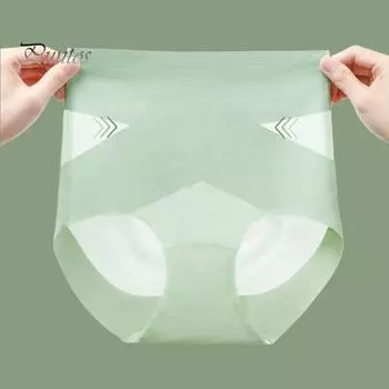 Женские трусики, бесшовные, с высокой талией, из ледяного шелка, с контролем живота, хорошая воздухопроницаемость, сплошной цвет, облегающий тонкий, быстросохнущий, повседневные спортивные трусы, женские трусы M мятный зеленый