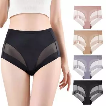 Женские трусики, бесшовные, с высокой талией, из ледяного шелка, с контролем живота, хорошая воздухопроницаемость, сплошной цвет, облегающий тонкий, быстросохнущий, повседневные спортивные трусы, женские трусы M